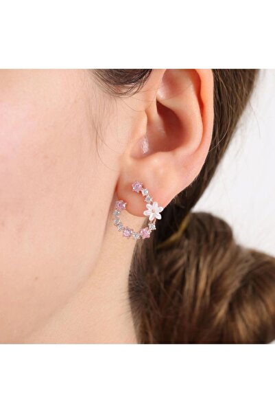 Mia Vento Manolya Çiçeği Pink Taşlı Düşler Işıltısı Rose Renk Flowers Gümüş Küpe