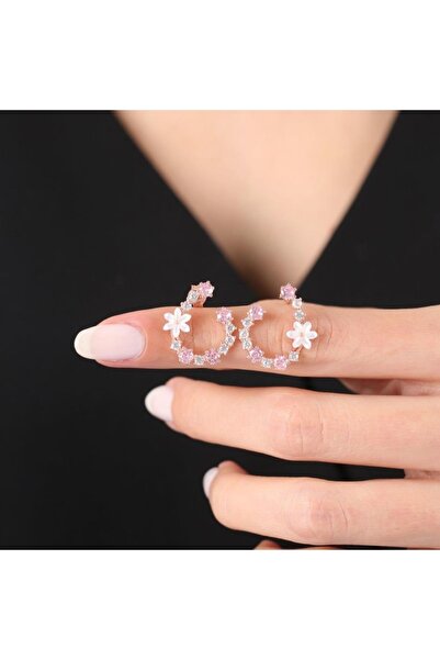 Mia Vento Manolya Çiçeği Pink Taşlı Düşler Işıltısı Rose Renk Flowers Gümüş Küpe