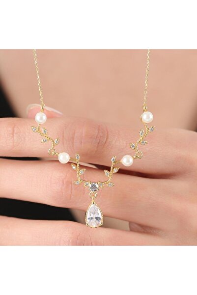 Mia Vento Pırlanta Montür Inci Baharı Gold Renk Flowers Gümüş Kolye
