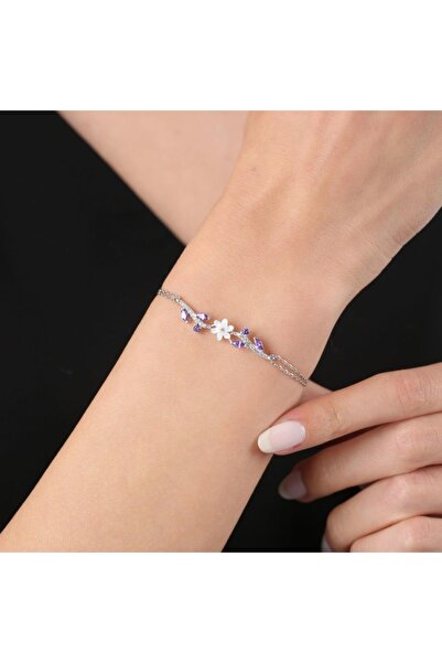 Mia Vento Ametist Taşlı Manolya Çiçeği Zarafet Bağı Flowers Gümüş Bileklik