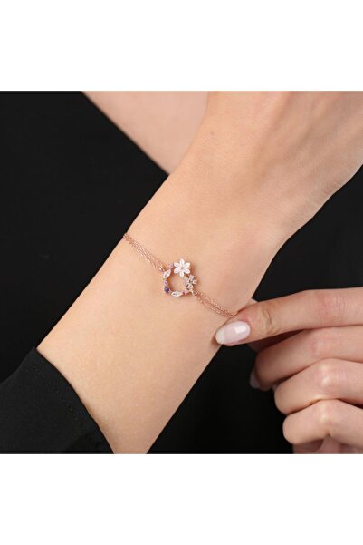 Mia Vento Bahar Bahçesi Manolya Çiçeği Rose Renk Flowers Gümüş Bileklik