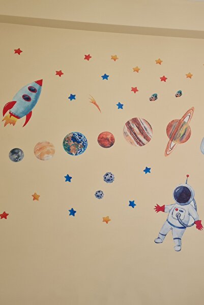 TUGİBU Astronaut And Planets Kids Room Mural Wall Sticker