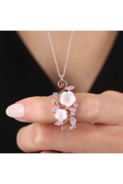 Mia Vento Pink Taşlı Manolya Çiçeği Sevgi Bahçesi Rose Renk Flowers Gümüş Kolye
