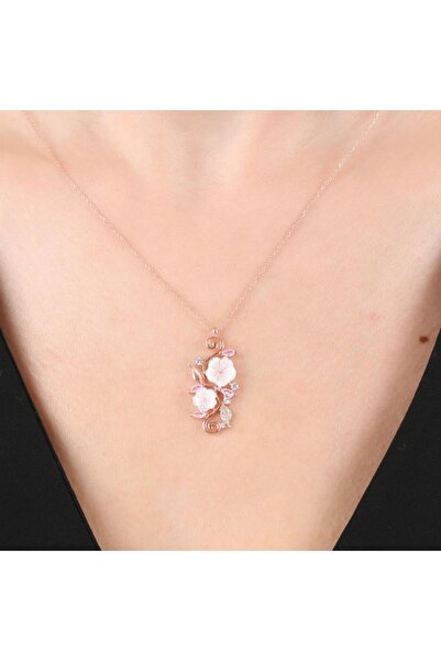 Mia Vento Pink Taşlı Manolya Çiçeği Sevgi Bahçesi Rose Renk Flowers Gümüş Kolye