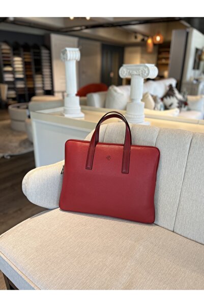 Eminsa Unisex Düz Kırmızı Deri Evrak, Laptop Çantası