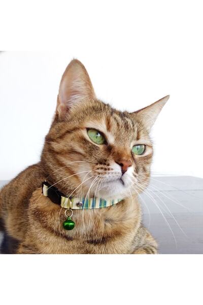 stylie Yeşil Çizgili Kedi Tasması, Boğulma Önleyici Güvenli Klips