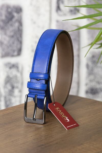 KASVA DERİ حزام من الجلد الأصلي مقاس 3.5 سم من Saks Blue Grayz
