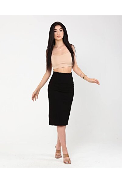 MAKRAS EXCLUSIVE Fustă de blugi neagră cu ciucuri