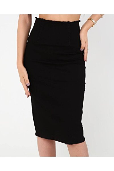 MAKRAS EXCLUSIVE Fustă de blugi neagră cu ciucuri