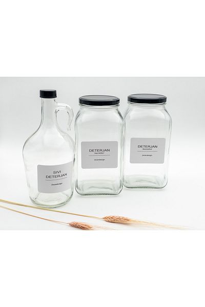 zezedesing Διακοσμητικό γυάλινο βάζο 3lt (απορρυπαντικό Λευκά χρώματα / Μαύρο καπάκι μπουκαλιού υγρού απορρυπαντικού)