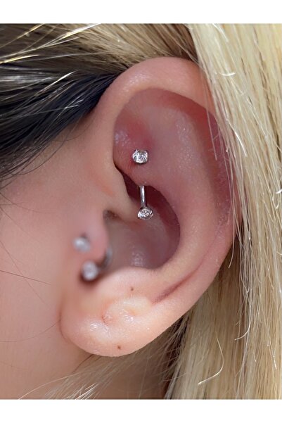 Arescollection Cerrahi Çelik Zirkon Taşlı Banana Rook Kaş Piercing