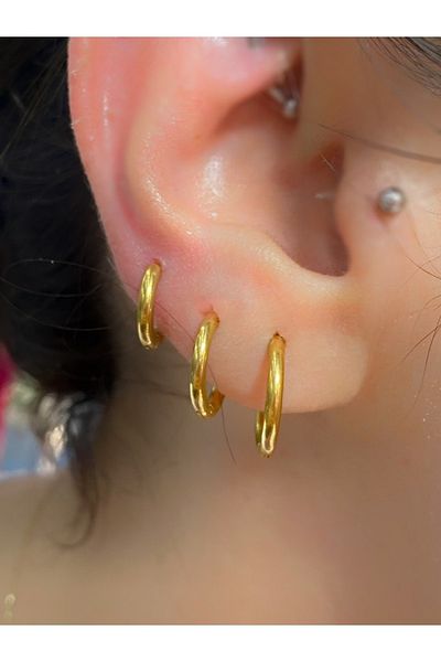 Arescollection مجموعة أقراط دائرية من الفولاذ باللون الذهبي
