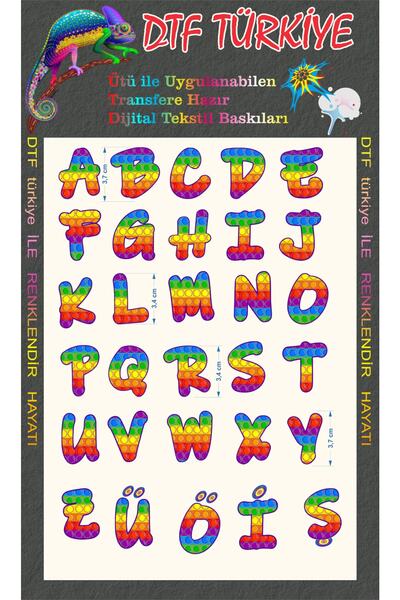 DTF BASKI Popit Harf -a4 Boyutunda Alfabe Tekstil Bskı-siyah Pamuklu Kumaşa B...