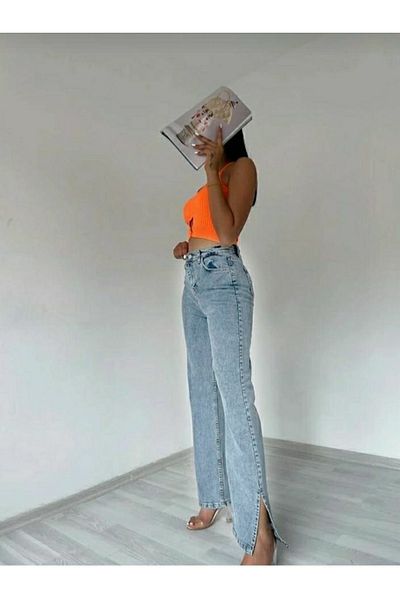 Trn JNS Džínové kalhoty Darla Blue Jeans s bočním rozparkem Ricra