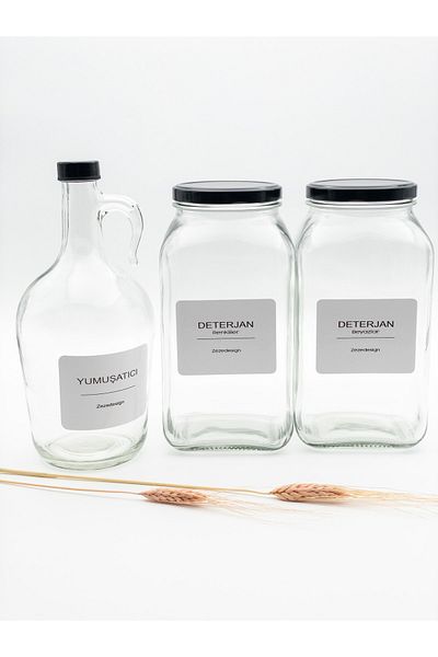 zezedesing Διακοσμητικό Γυάλινο Βάζο 3lt (απορρυπαντικό Λευκά-χρώματα / Μαλακτικό Μπουκάλι Μαύρο Καπάκι)