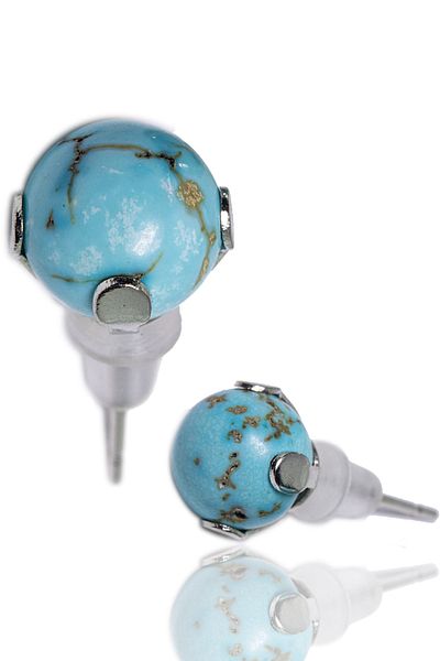 Tesbih Atölyesi Certified Natural Iranian Turquoise Stone Spot Natural Stone Earrings