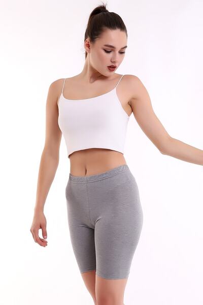 Self Clothing Kadın Flamlı Koyu Gri Penye Kumaş Yüksek Bel Kısa Tayt Slf1294