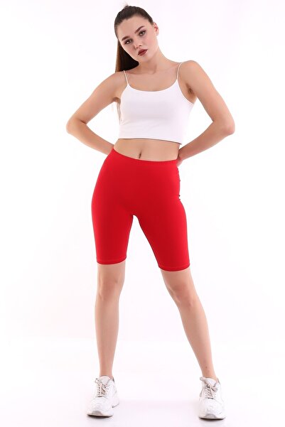 Self Clothing Kadın Koyu Kırmızı Penye Kumaş Yüksek Bel Kısa Tayt Slf1295