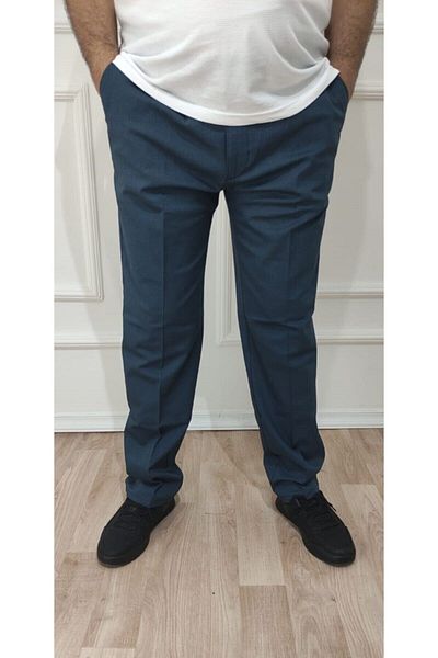 MODA Men's Large Size Classic Comfortable Fit Indigo Linen Trousers