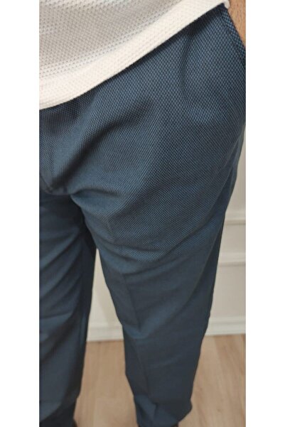 MODA Men's Large Size Classic Comfortable Fit Indigo Linen Trousers