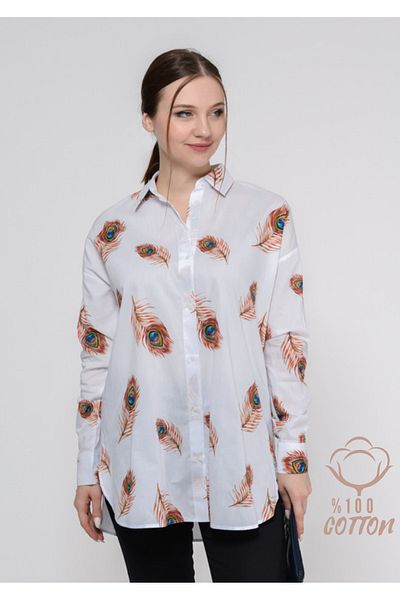 TUSSE Women's 100% Cotton Peacock Patterned Cotton Plus Size Shirt