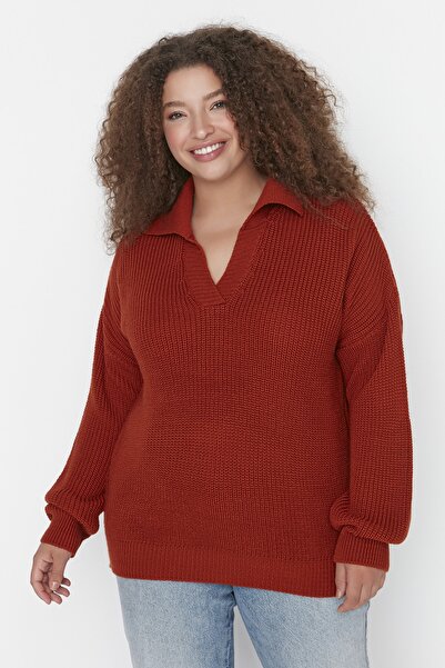 Trendyol Curve Thessaloniki Knit Knitwear Sweater - Tile Shirt Collar TBBAW23AN00081