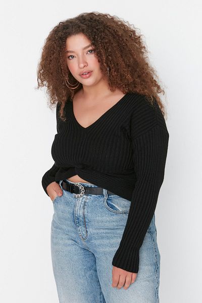 Trendyol Curve Black Knot Detailed Knitted Sweater TBBAW23AN00082