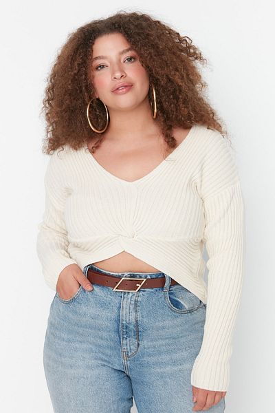 Trendyol Curve Stone Waist Knot Detailed Knitwear Sweater TBBAW23AN00082