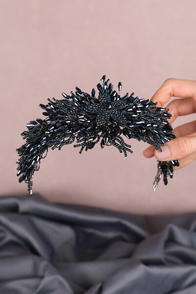 GELD Women's Special Navy Blue Alya Crystal Beaded Bridal Henna Tiara for the Most Beautiful Brides – Crown – Crown – Crown