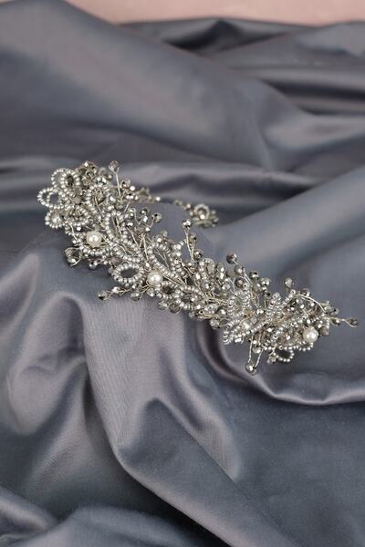 Bride Aksesuar Dünyası Accesoriu pentru păr și turban de mireasă cu mărgele d...