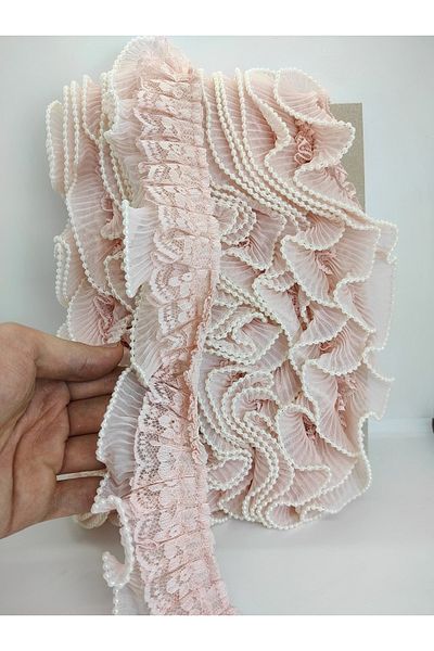 Bride Aksesuar Dünyası Powder Lace Pearl Pleated Ruffle Ribbon – Ribbon