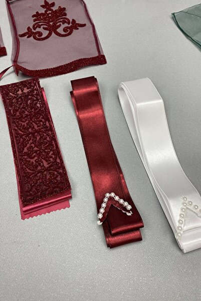 Bride Aksesuar Dünyası Burgundy Sa šljokicama veo za lice i Sa paspulom set t...