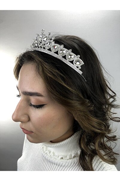 Bride Aksesuar Dünyası Coroană de mireasă cu cristale mari de culoare arginti...