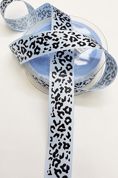 Bride Aksesuar Dünyası Μπλε τυπωμένη κορδέλα με σχέδιο λεοπάρ 2,5 cm – Κορδέλ...
