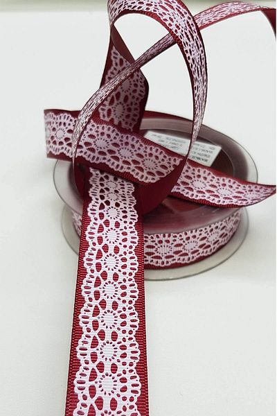 FdayAksesuar Decorative Ribbon Accessory Dark Red White Printed Ribbon 2.5 Cm--1168 – Decorative Ribbon – Dekora
