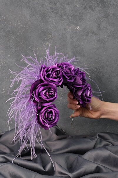 Bontex Στέμμα Γάμου Μωβ με Βελούδο Τριαντάφυλλα και Φτερά - Στέμμα Νύφης με Χ...