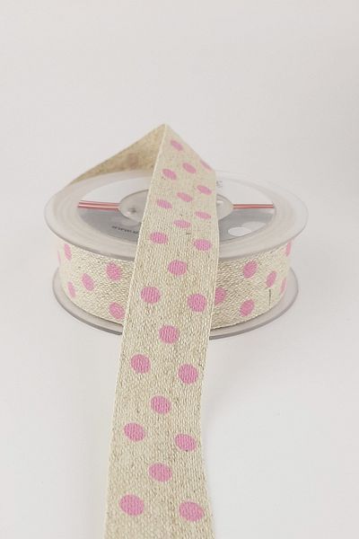 Bride Aksesuar Dünyası Pink Dot Printed Linen Ribbon – Ribbon – Ribbon