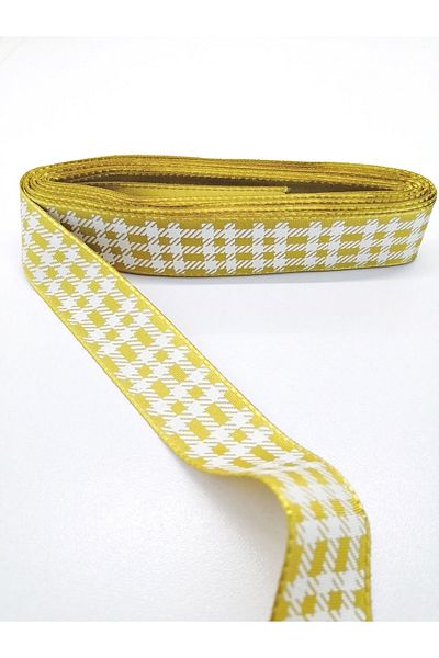 Bride Aksesuar Dünyası Mustard Square Patterned Taffeta Ribbon 2.5 cm 2 Meters – Ribbon – Ribbon
