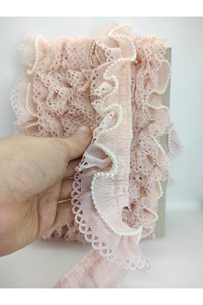GELD Powder Laser Cut Pearl Pleated Ruffle Ribbon – Ribbon – Ribbon