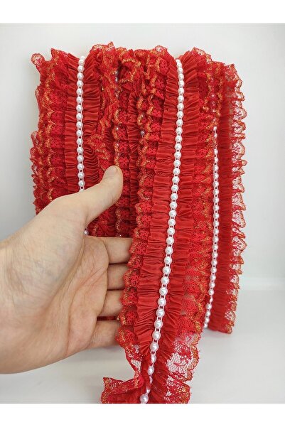 Bride Aksesuar Dünyası Panglică cu volan cu perle cu sclipici roșii și galben...