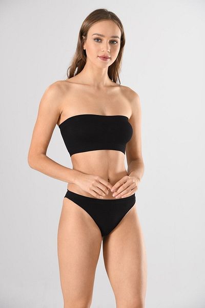 Miss Fit Γυναικείο μαύρο χωρίς ραφές Basic χωρίς μαξιλαράκι με ριμπ στράπλες μπουστάκι πλεκτό χωρίς ραφή