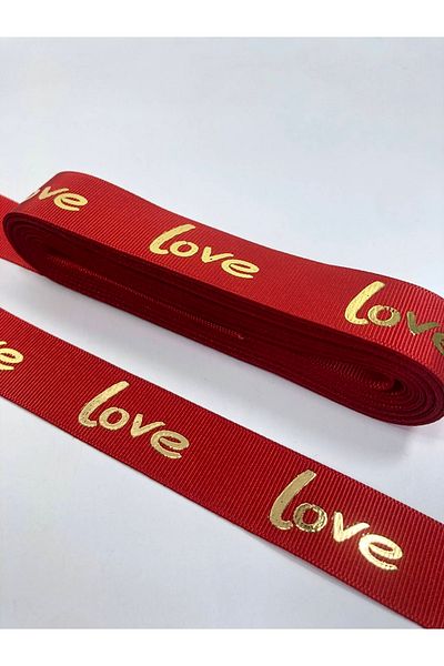 Bride Aksesuar Dünyası Hairpin Red Foil Patterned Love Written Grosgrain Ribbon 1 Meter Width 2.5 cm – Ribbon – Ribbon