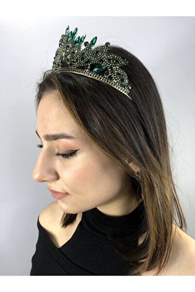 Bride Aksesuar Dünyası Model Arven verde închis auriu, Henna și Coroana Mires...