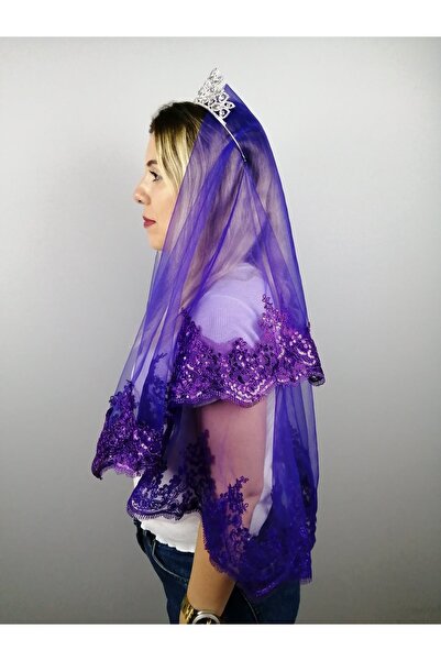 Bride Aksesuar Dünyası Set de voaluri mov cu paiete, dantelă piese – Accesori...