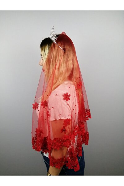 Bride Aksesuar Dünyası Set de voaluri roșii cu flori, dantelă piese – Accesor...