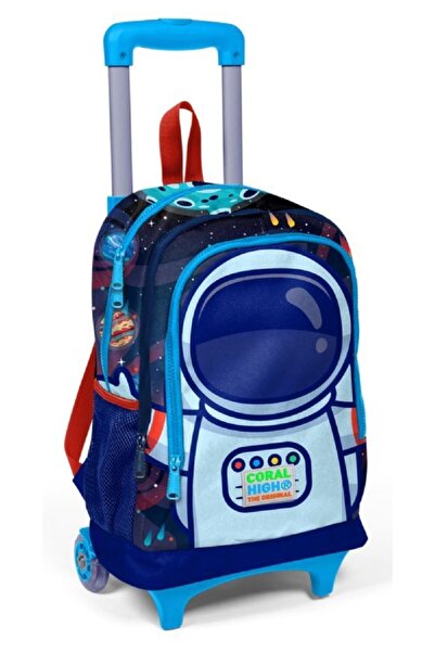 Coral High Mavi Astronot Baskılı Işıklı Tekerlekli Çekçek Okul Çantası - Erkek Çocuk