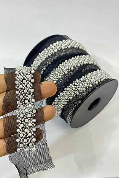 Bride Aksesuar Dünyası Panglică neagră brodată cu perle și mărgele de nisip –...