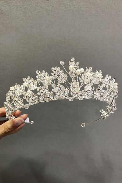 Bride Aksesuar Dünyası Coroană de mireasă din piatră de cristal cu model de frunze – Coroană – Coroană