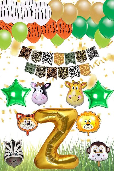 Patladı Gitti Safari Concept Z Letter Birthday Party Set - Letter and Star Foil, Banner and Balloon Chain