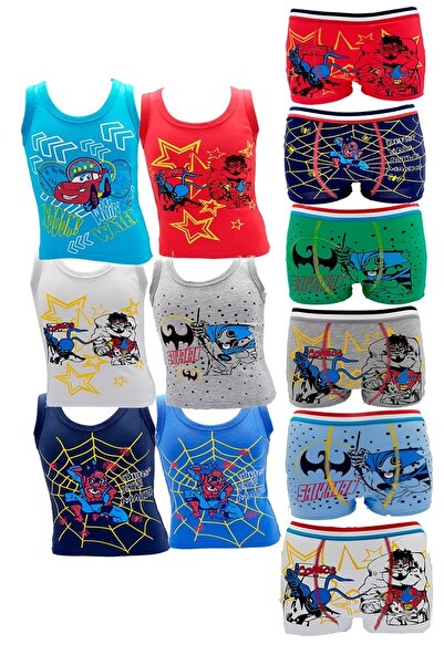 Shopiolog طقم ولادي قطن منقوش 6 بوكسر و 6 فانلة